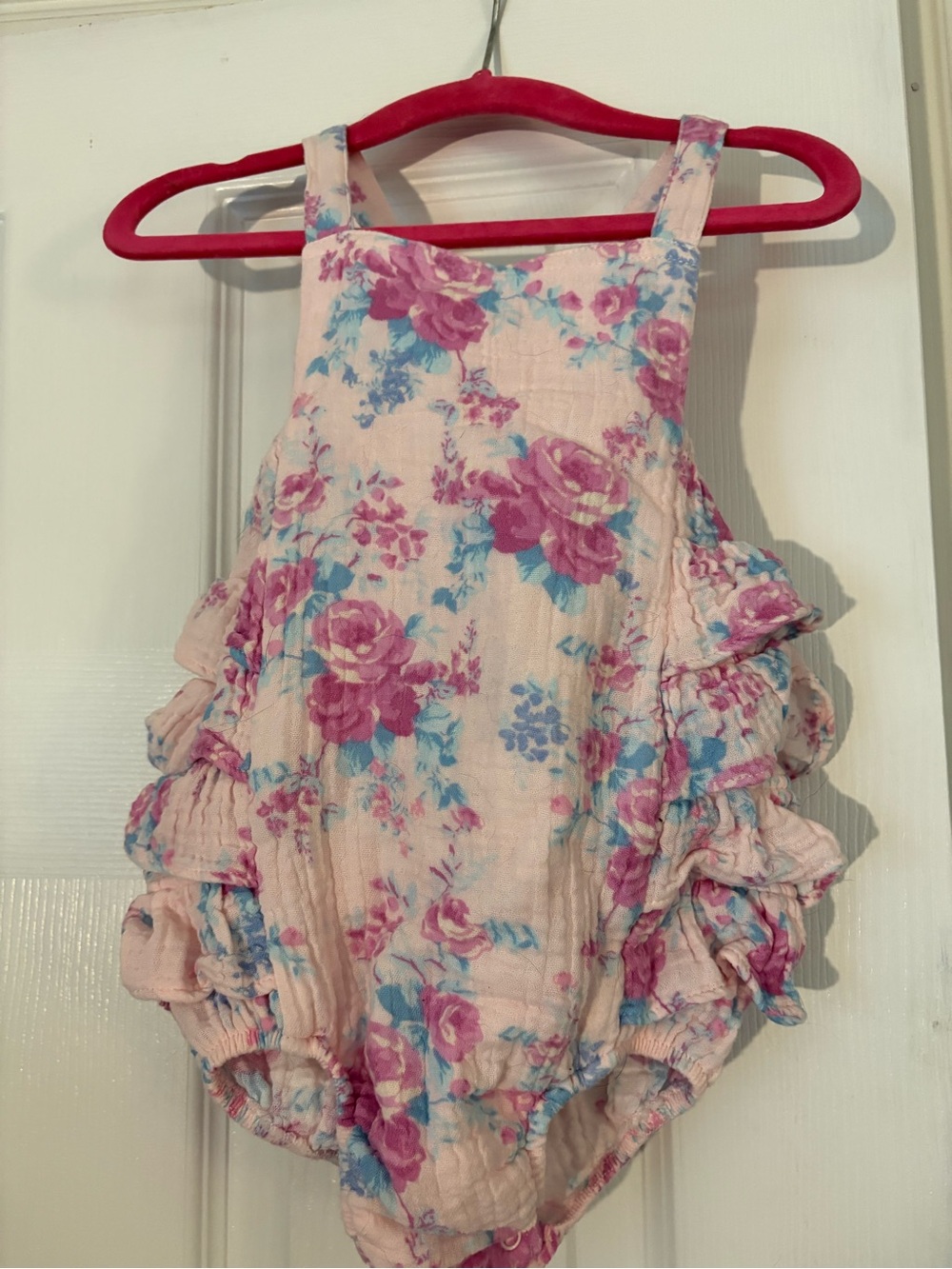 Floral Ruffle Toddler One-Piece Bodysuit in Light Pink